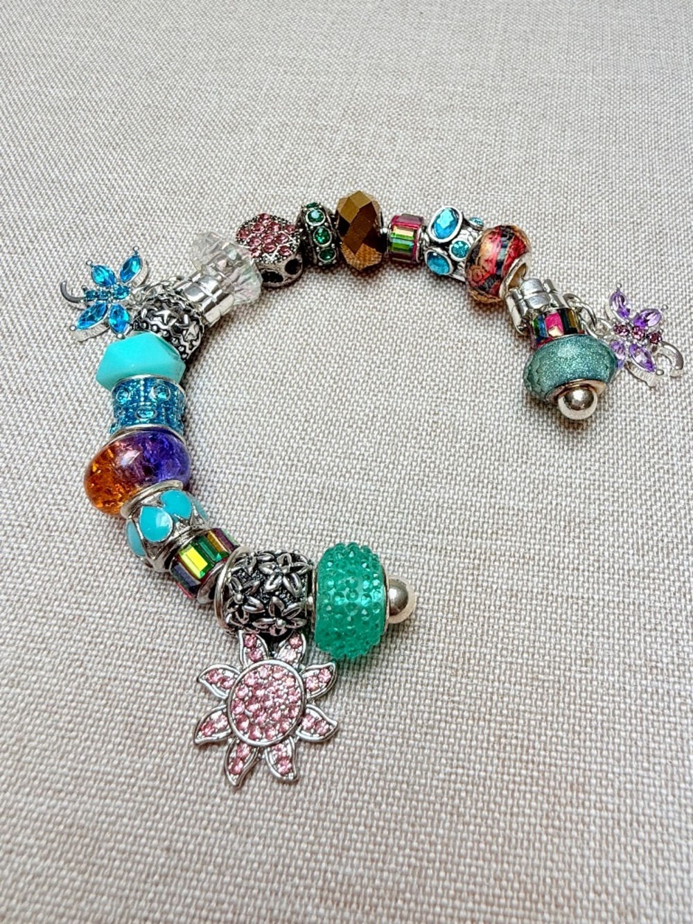 Beaded Pandora Style Charm Bracelet NOT Sterling Silver